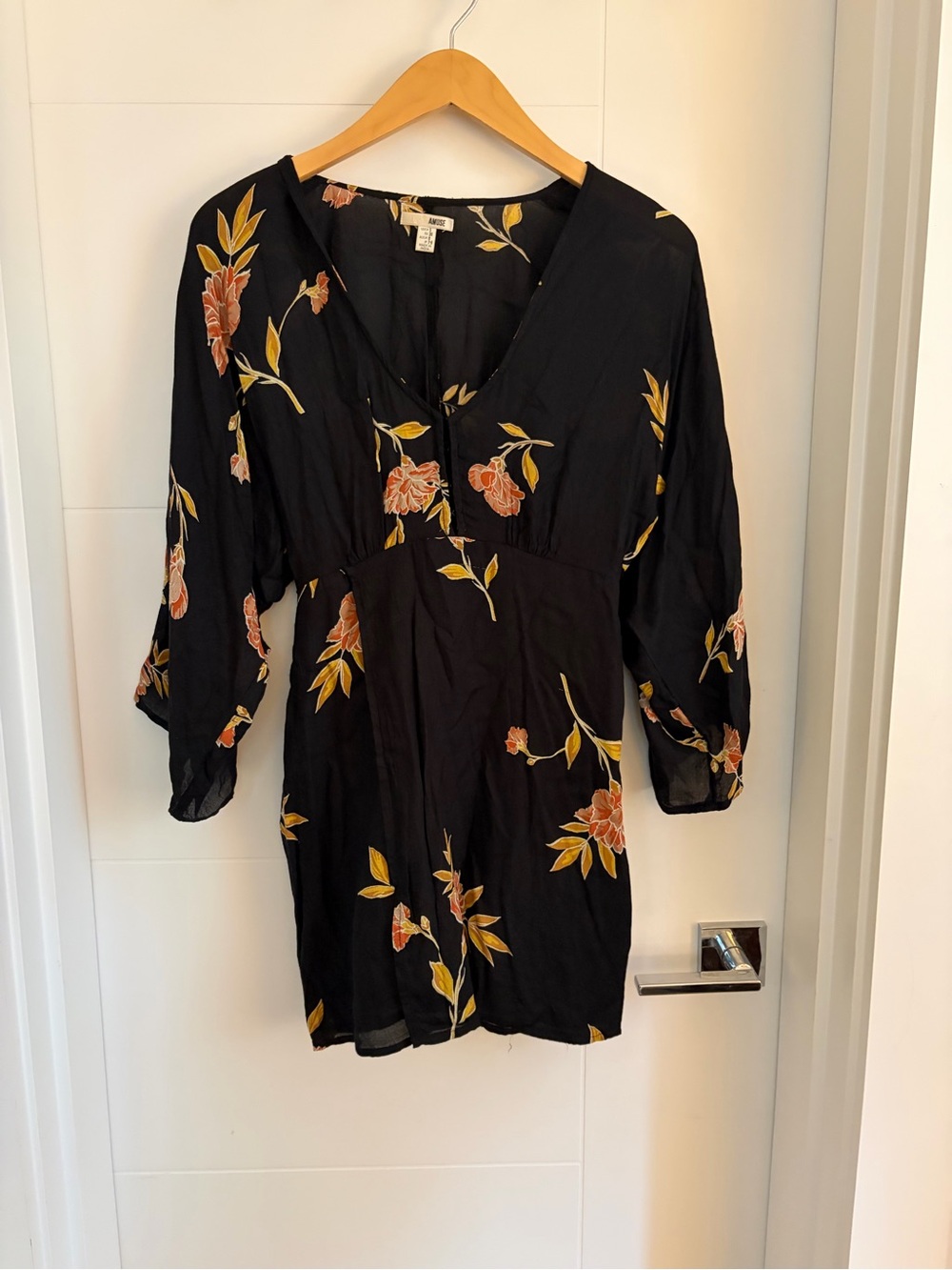 Floral V-Neck Black Women's Dress